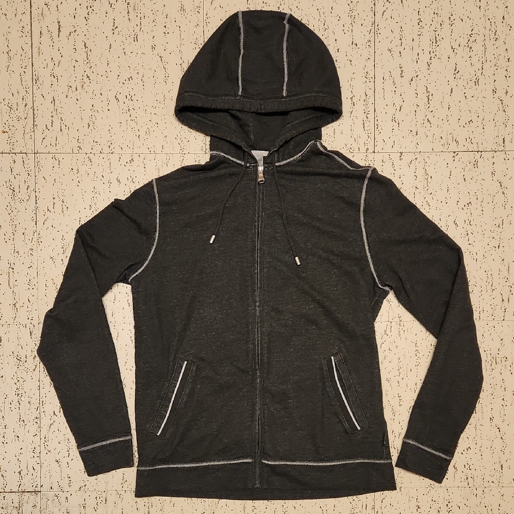 Hugo Boss Dark Grey Full Zip Regular Fit Hoodie Sweater with Light Grey Accents